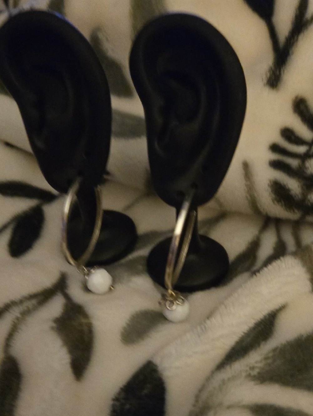 Silver Hoop Earrings with White Dangle
